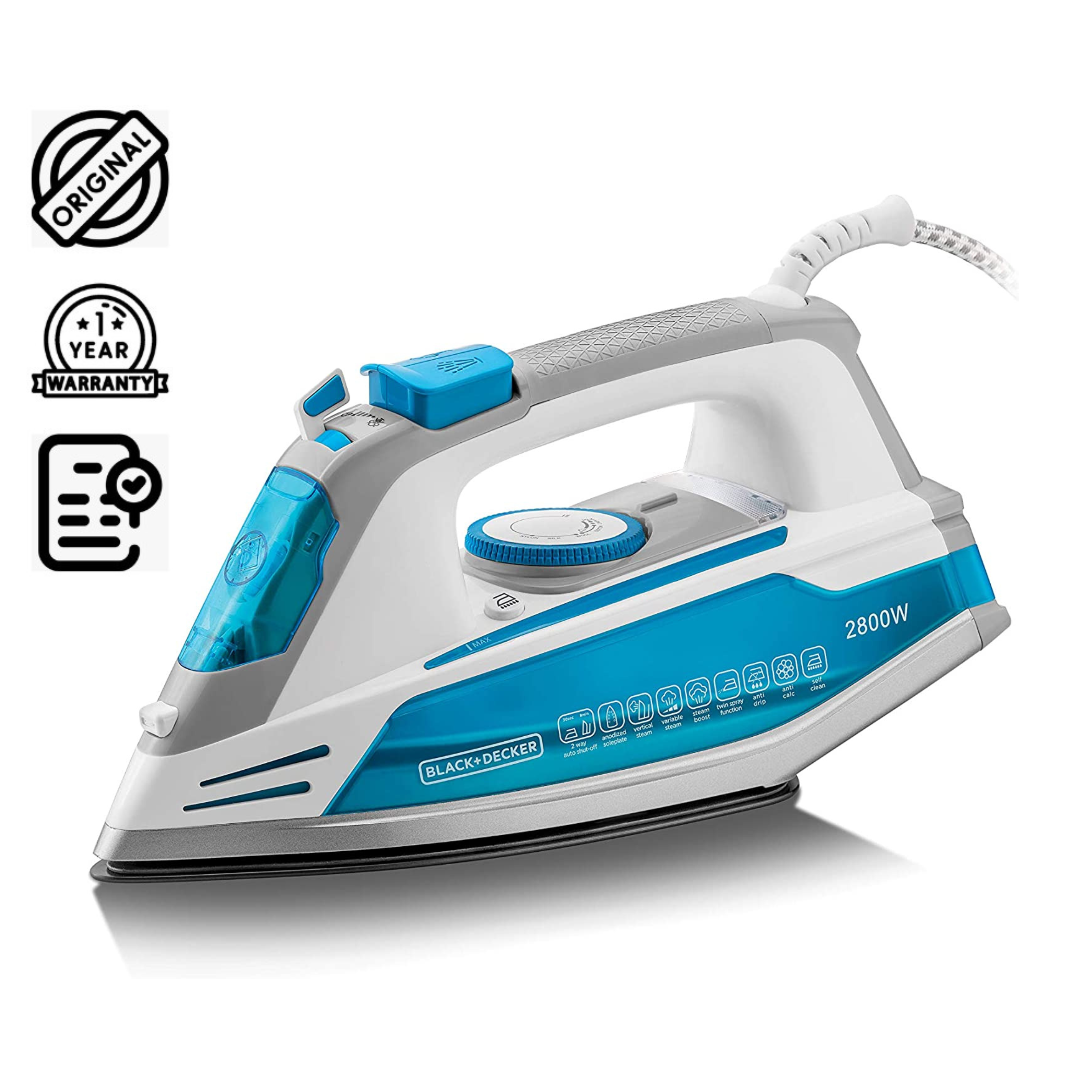 Black+Decker 2800W Digital Pre-Programmed Steam Iron, Anodized Sole Plate  with Eco Mode, Multicolour, 2 Years Warranty