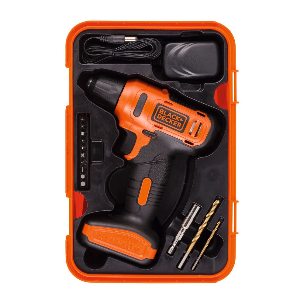 Black+Decker 12V 1.5Ah 900 RPM Cordless Drill Driver with 13 Pieces Bits in  Kitbox For Drilling and Fastening, Orange/Black