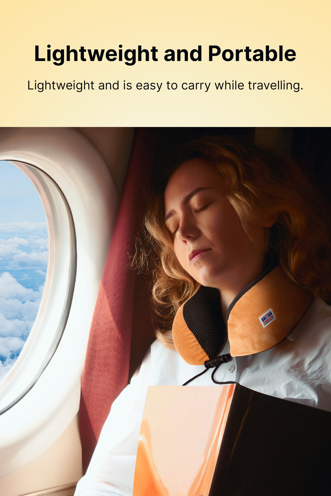 British Tourister Travel Pillow, Memory Foam, Airplane Neck Pillow Gold