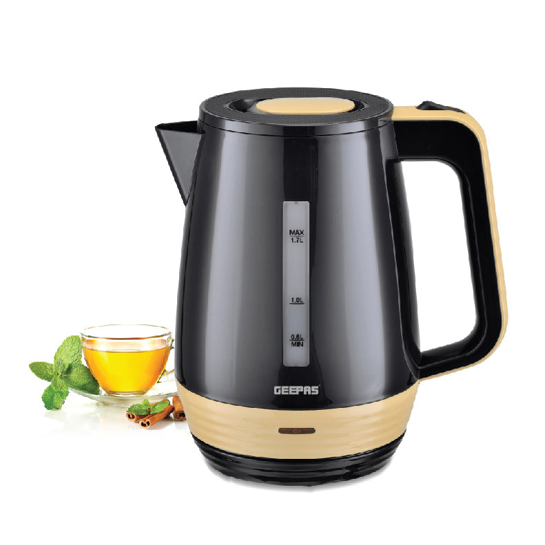 Geepas Electric Kettle, Plastic Kettle with Handle, GK6122 | Boil Dry Protection | 360 Degree Rotational Base | Double Sides Water Window | Automatic Boiling Shut Off, Indicator Light| Black