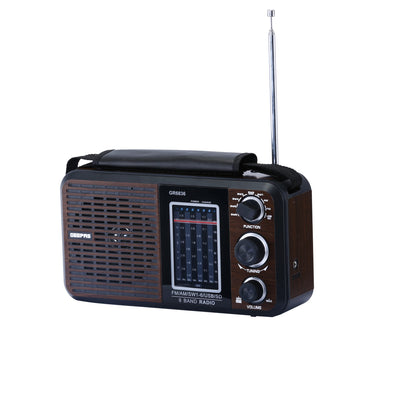 Rechargeable FM Radio, Large Capacity Battery, Perfectly Portable, Lightweight, Retro Style FM Radio, Strong And Stylish, Perfect Sound Quality, Multi Band GR6836BT Brown/Black