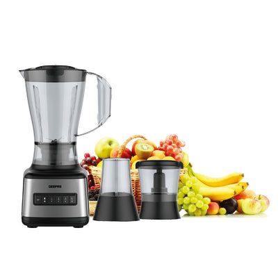 Geepas GSB44017 500W 3 in 1 Stainless Steel Blender - 8 Speed Control , 1.5L Plastic jar, 4 Sharp Blades & 2 Blending Preset Juicer- Mill & Chopping Blender, Anti-Slip feet Design | 2 Year Warranty