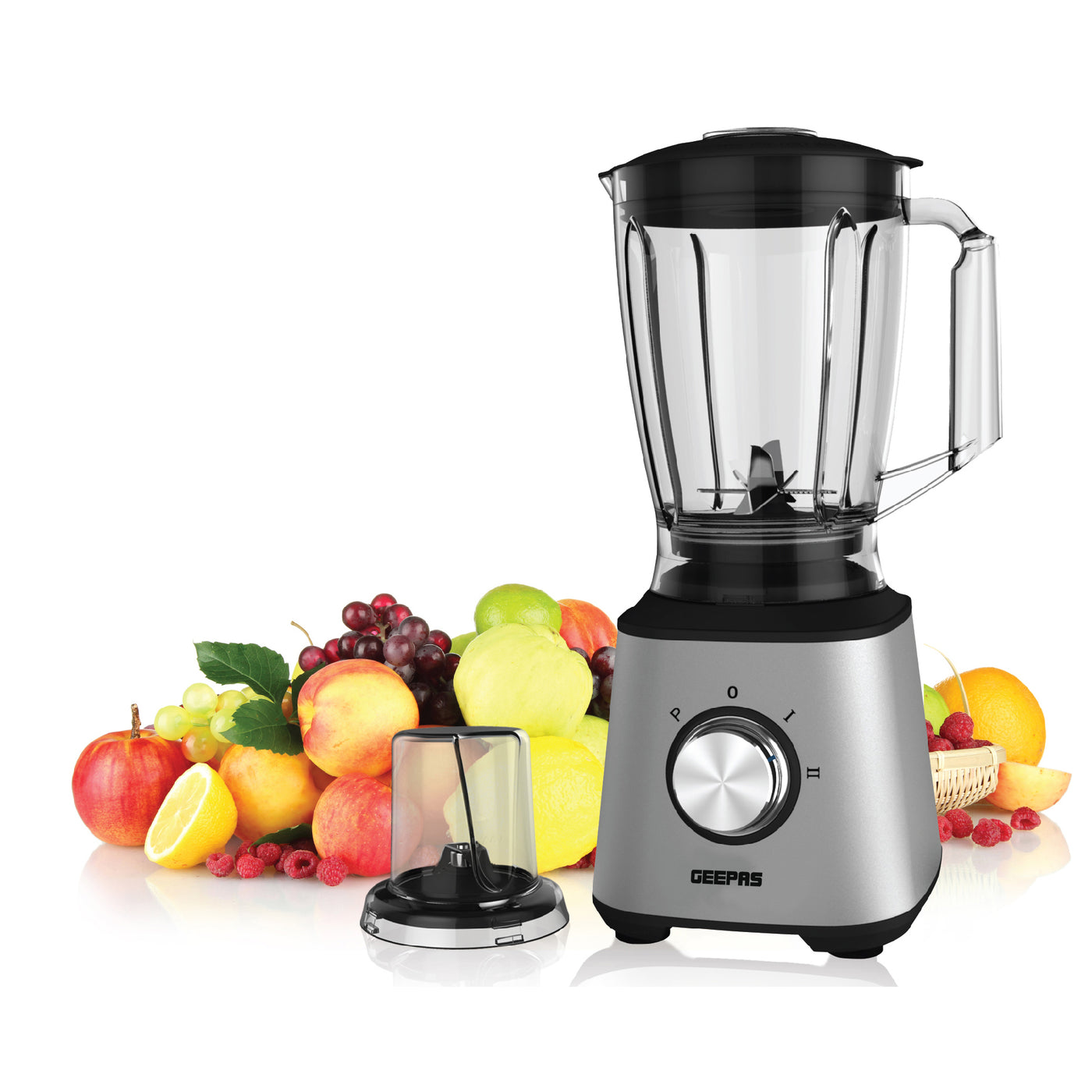 Geepas Super Blender- GSB5446| 800W Powerful Motor with 2 Speed Setting and Pulse| Transparent and Unbreakable Jars with Stainless Steel Blade| Grinder Attachment