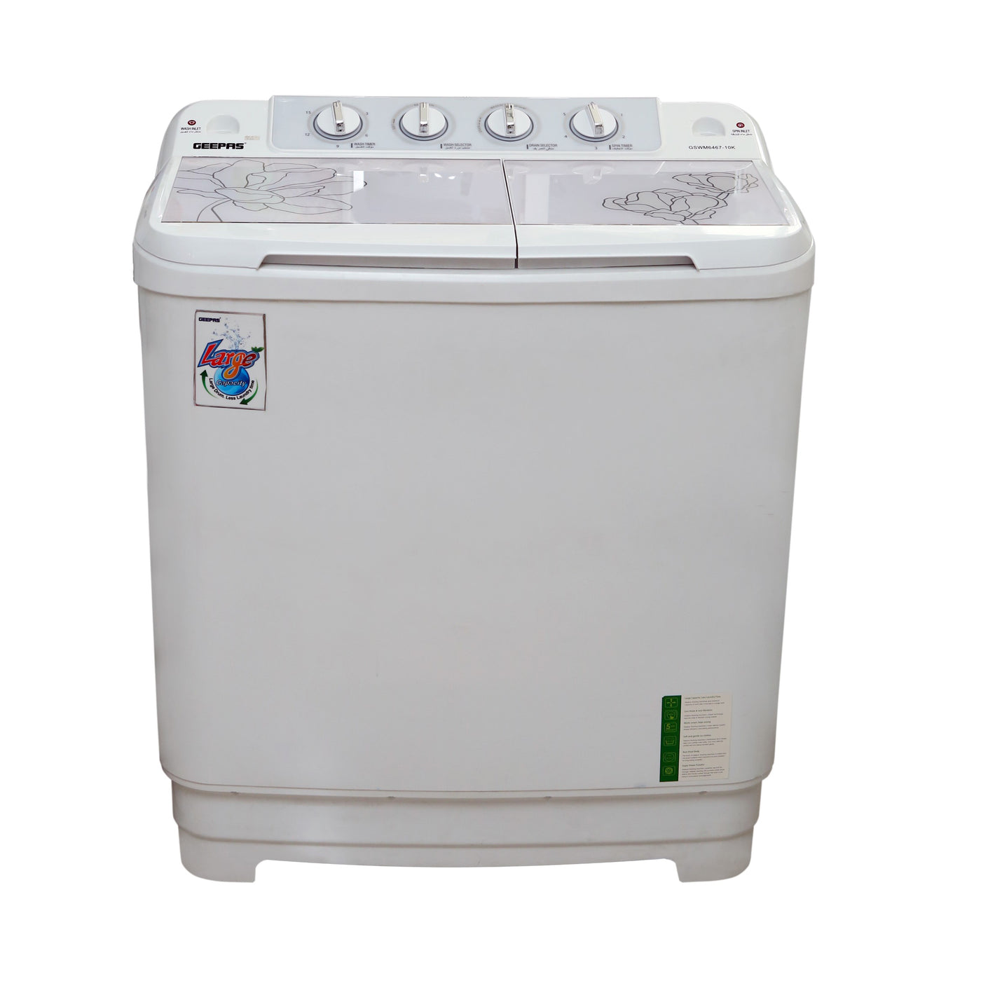 Geepas 9.2 KG Twin Tub Semi-Automatic Washing Machine- GSWM6467| High Back Control Panel and Semi-Automatic Top Load Washing Machine| Spin Capacity: 7.0 KG| White