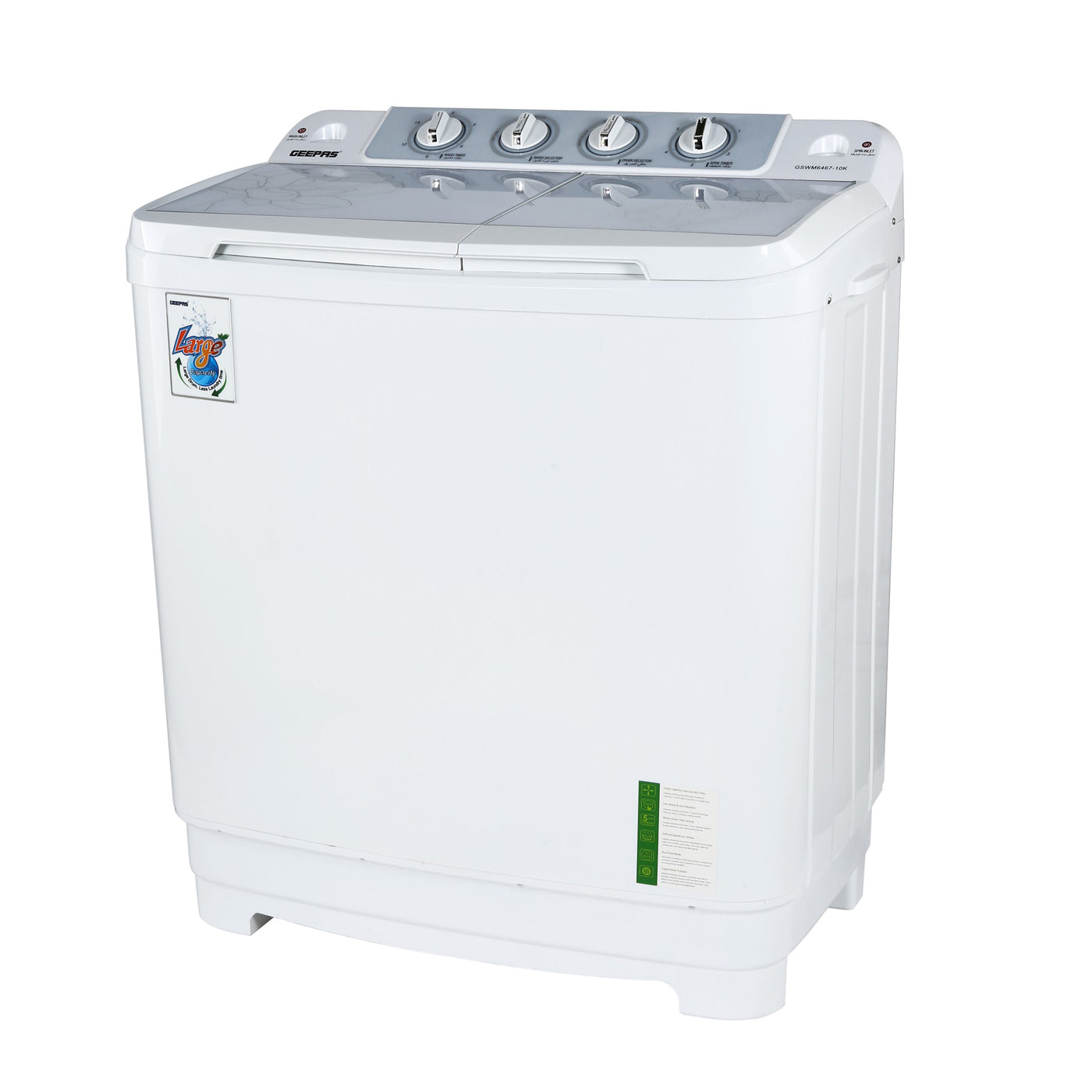 Geepas 9.2 KG Twin Tub Semi-Automatic Washing Machine- GSWM6467| High Back Control Panel and Semi-Automatic Top Load Washing Machine| Spin Capacity: 7.0 KG| White