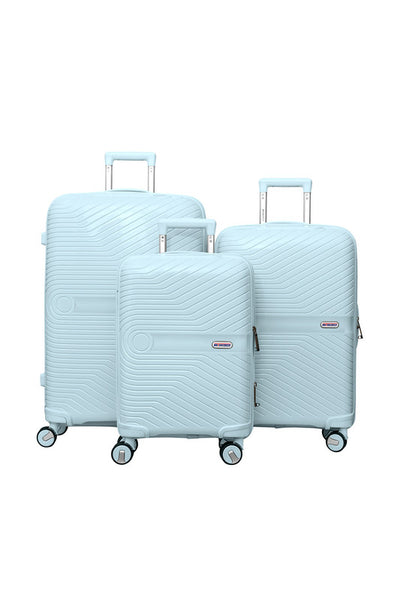 British Tourister 3 PCS Polypropylene Hardside Spinner Luggage Trolley Set 20/24/28 Inch Sky Blue + Travel Pillow, Memory Foam, Airplane Neck Pillow Coffee Brown