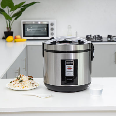 Geepas 1.8L Stainless Steel Rice Cooker- GRC4330| 700W, Non-Stick Inner Pot, Stainless Steel Body, Plastic Steamer | Cook/Steam/Keep Warm Functions, Make Rice and Steam Healthy Vegetables | 2-Year Warranty