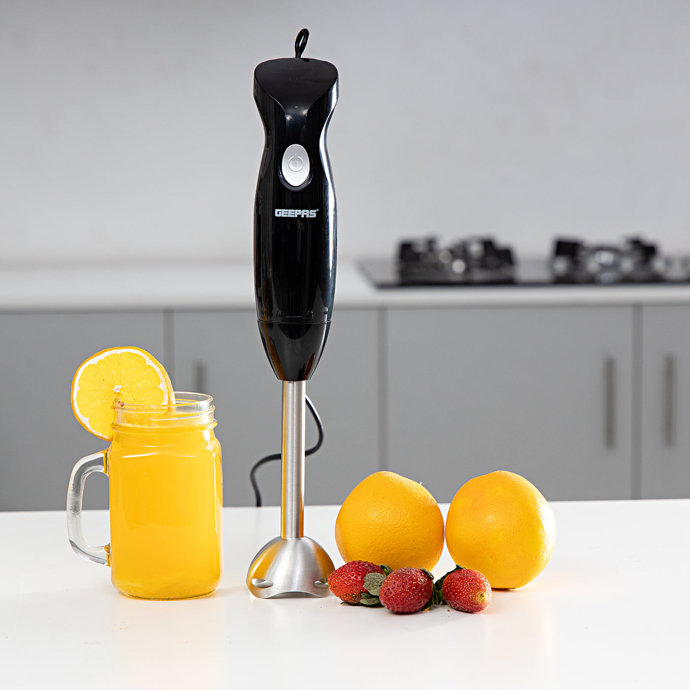 Geepas Hand Blender 200W, 2 Speed, Stainless Steel Blade, GHB6143 | Low Noise DC Motor | Detachable Stick | Ideal for Making Smoothies, Milk Shakes, Baby Food | Anti-Splash Blade Guard