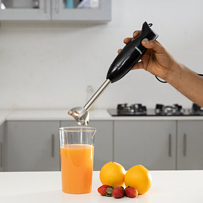 Geepas Hand Blender 200W, 2 Speed, Stainless Steel Blade, GHB6143 | Low Noise DC Motor | Detachable Stick | Ideal for Making Smoothies, Milk Shakes, Baby Food | Anti-Splash Blade Guard