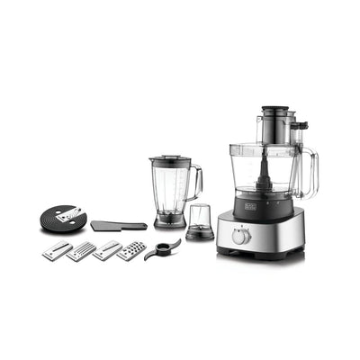 Brown Box  880W 4-in-1 Food Processor, Blender, Grinder and Dough Maker with 31 Functions, Silver/Black
