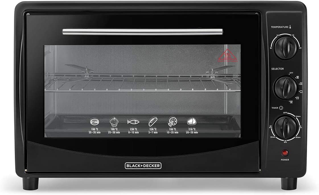 45L Double Glass Multifunction Toaster Oven with Rotisserie for Toasting/ Baking/ Broiling Black