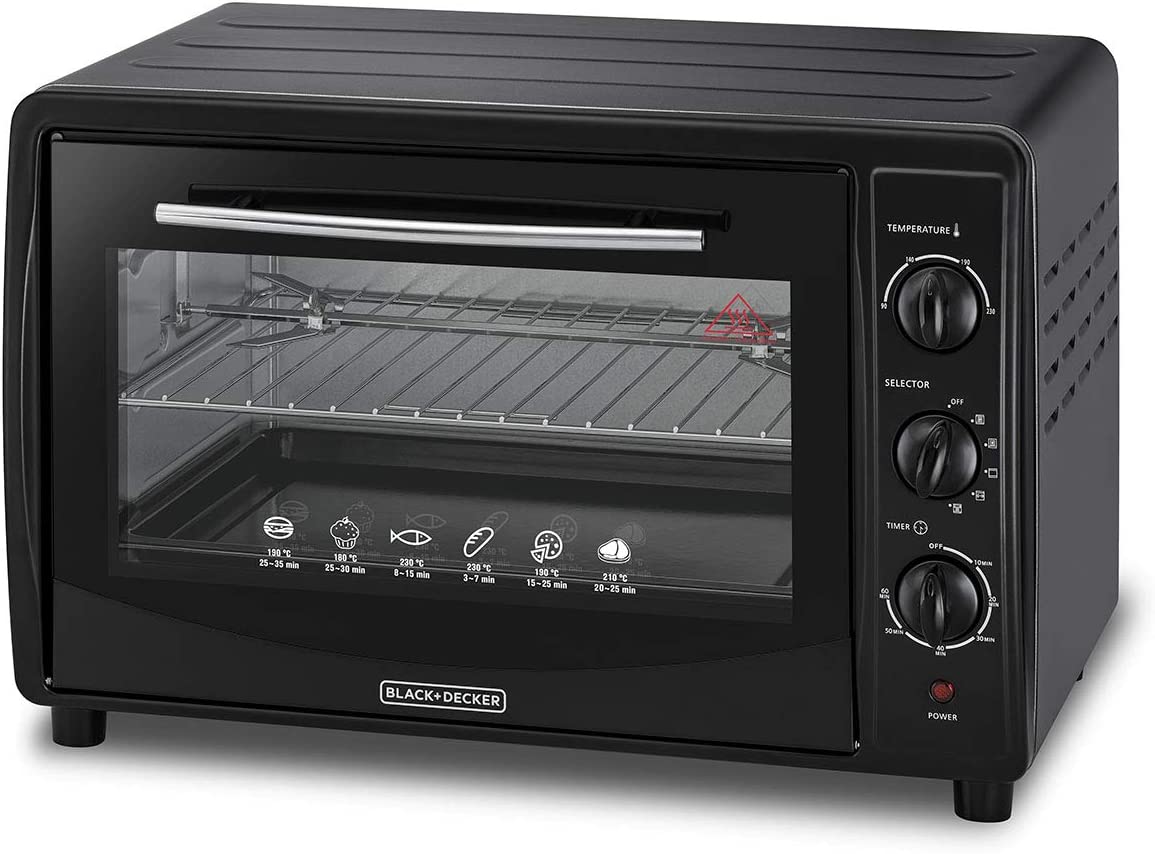 Brown Box 45L Double Glass Multifunction Toaster Oven with Rotisserie for Toasting/ Baking/ Broiling Black