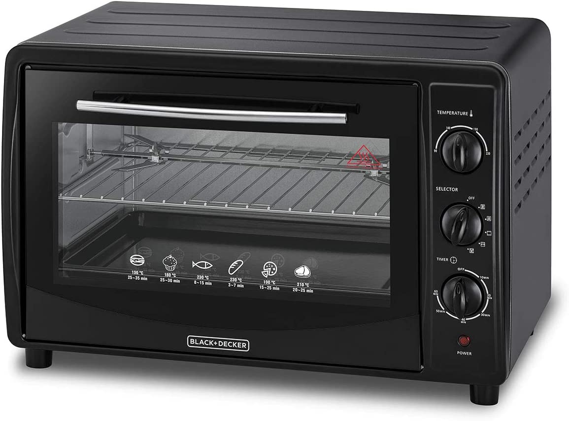 45L Double Glass Multifunction Toaster Oven with Rotisserie for Toasting/ Baking/ Broiling Black