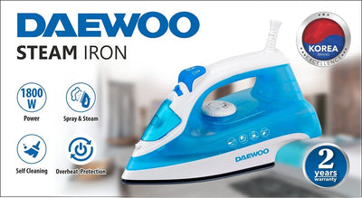 1800W Steam Iron with Non-Stick Soleplate, Self Clean, Spray & Steam Function Korean Technology Light Blue