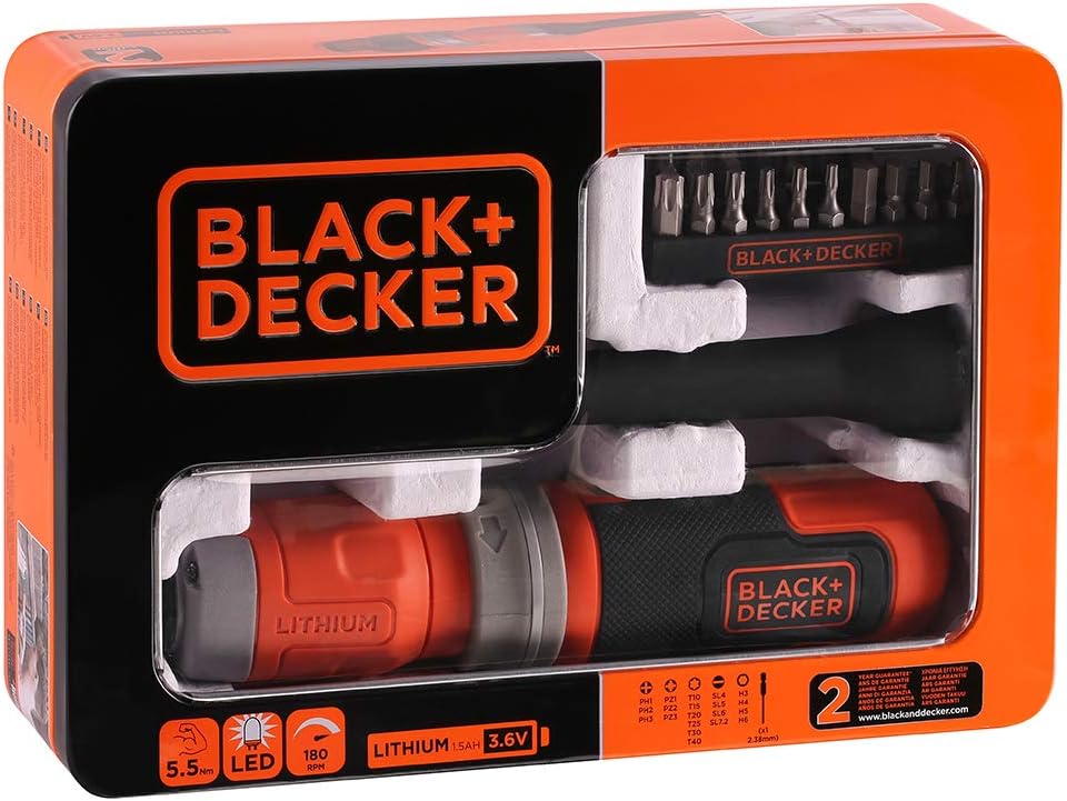 Brown Box BLACK+DECKER 3.6V Li-Ion In-Line Screwdriver Tin