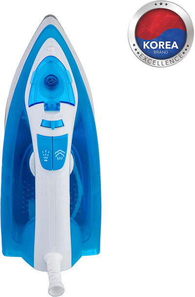 1800W Steam Iron with Non-Stick Soleplate, Self Clean, Spray & Steam Function Korean Technology Light Blue