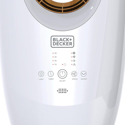 Black & Decker 2 in 1 Bladeless Fan,85cm Height,Cool-white LED Lamp,Remote Control,60° Wide Oscillation, 70W Tropical motor, Low Noise, 40m2 Area Coverage,Wooden Trim-FBL85-B5