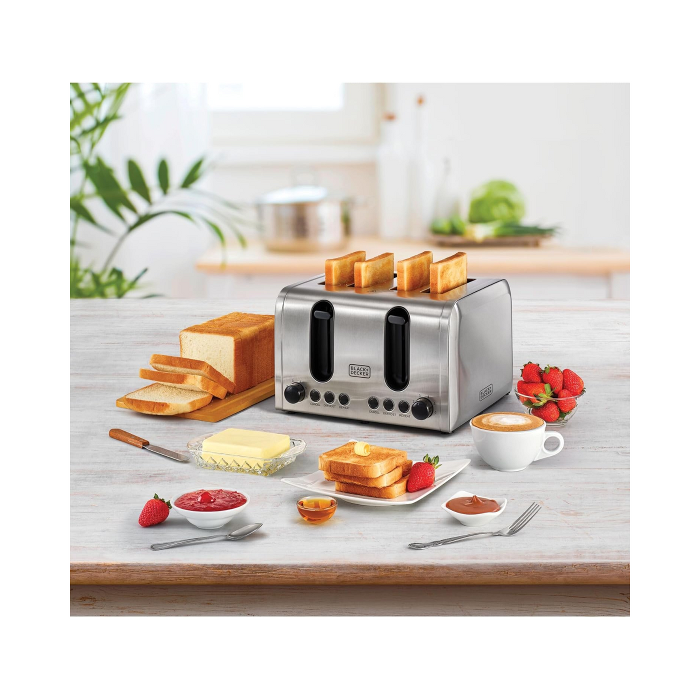 BLACK+DECKER 4 Slice Stainless Steel Toaster, Silver - ET444-B5