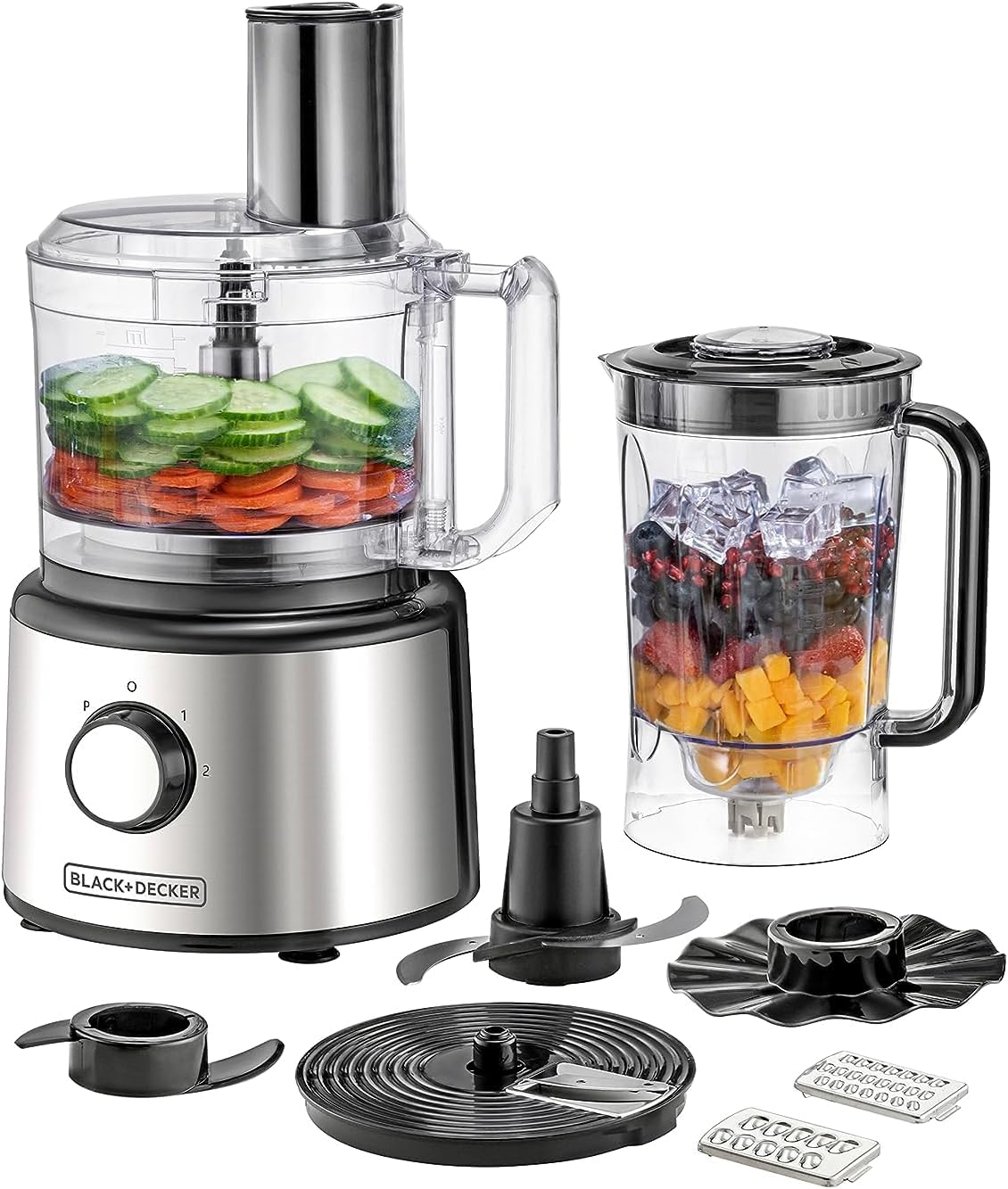 Brown Box BLACK & DECKER Food Processor, 750W, 25 Functions, 2L Processing Bowl, 2.3L Blender Jar, Stainless Steel, 2-Speed Control for Chopping, Slicing, Kneading, Whisking - Stainless Steel