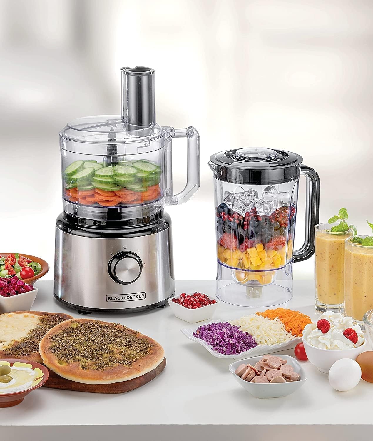 Brown Box BLACK & DECKER Food Processor, 750W, 25 Functions, 2L Processing Bowl, 2.3L Blender Jar, Stainless Steel, 2-Speed Control for Chopping, Slicing, Kneading, Whisking - Stainless Steel