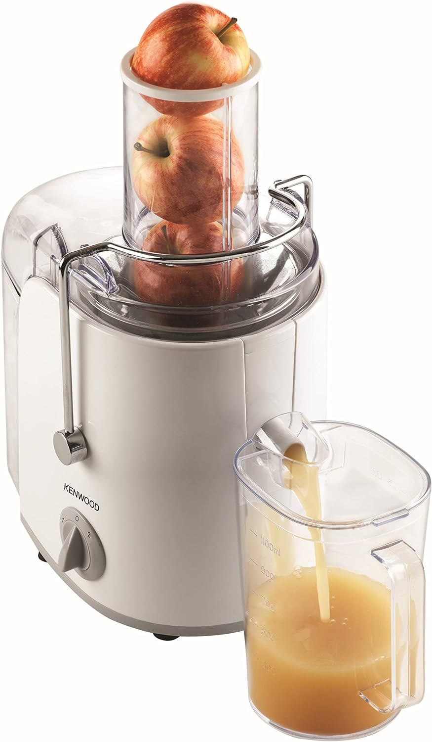 Brown Box - KENWOOD Juicer 800W Juice Extractor with 75mm Wide Feed Tube, 2 Speed, Transparent Juice Jug, Pulp Container, Anti Drip for Home, Office, Restaurant & Cafeteria JEP02.A0WH White