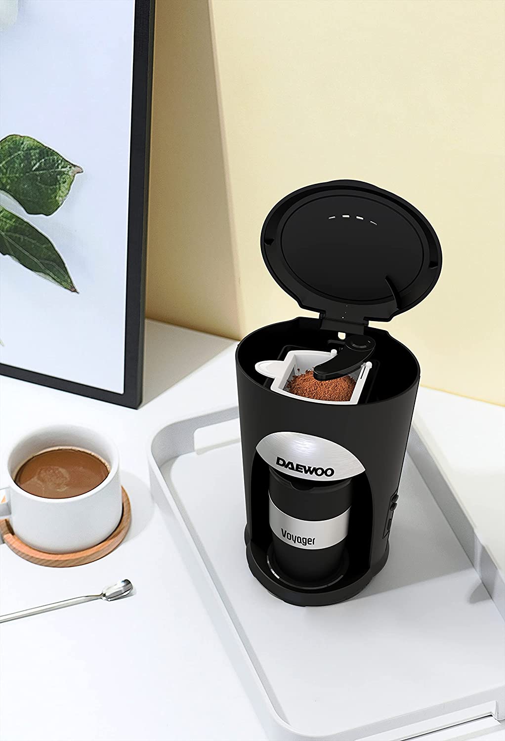 Brown Box Portable Single Cup Coffee Maker for Drip Coffee and Espresso with Travel Mug 500W