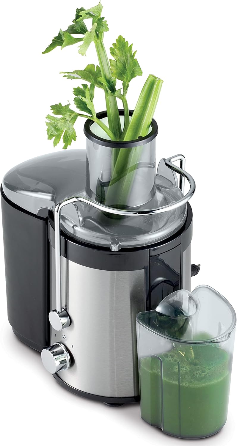 Brown Box - KENWOOD Juicer 300W Stainless Steel Juice Extractor with 65mm Wide Feed Tube,2 Speed, Transparent Juice Jug, Pulp Container, Anti Drip for Home, Office,Restaurant & Cafeteria JEM01.000BK Silver/Black