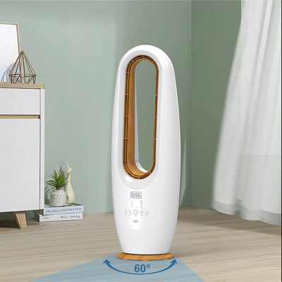 Black & Decker 2 in 1 Bladeless Fan,85cm Height,Cool-white LED Lamp,Remote Control,60° Wide Oscillation, 70W Tropical motor, Low Noise, 40m2 Area Coverage,Wooden Trim-FBL85-B5
