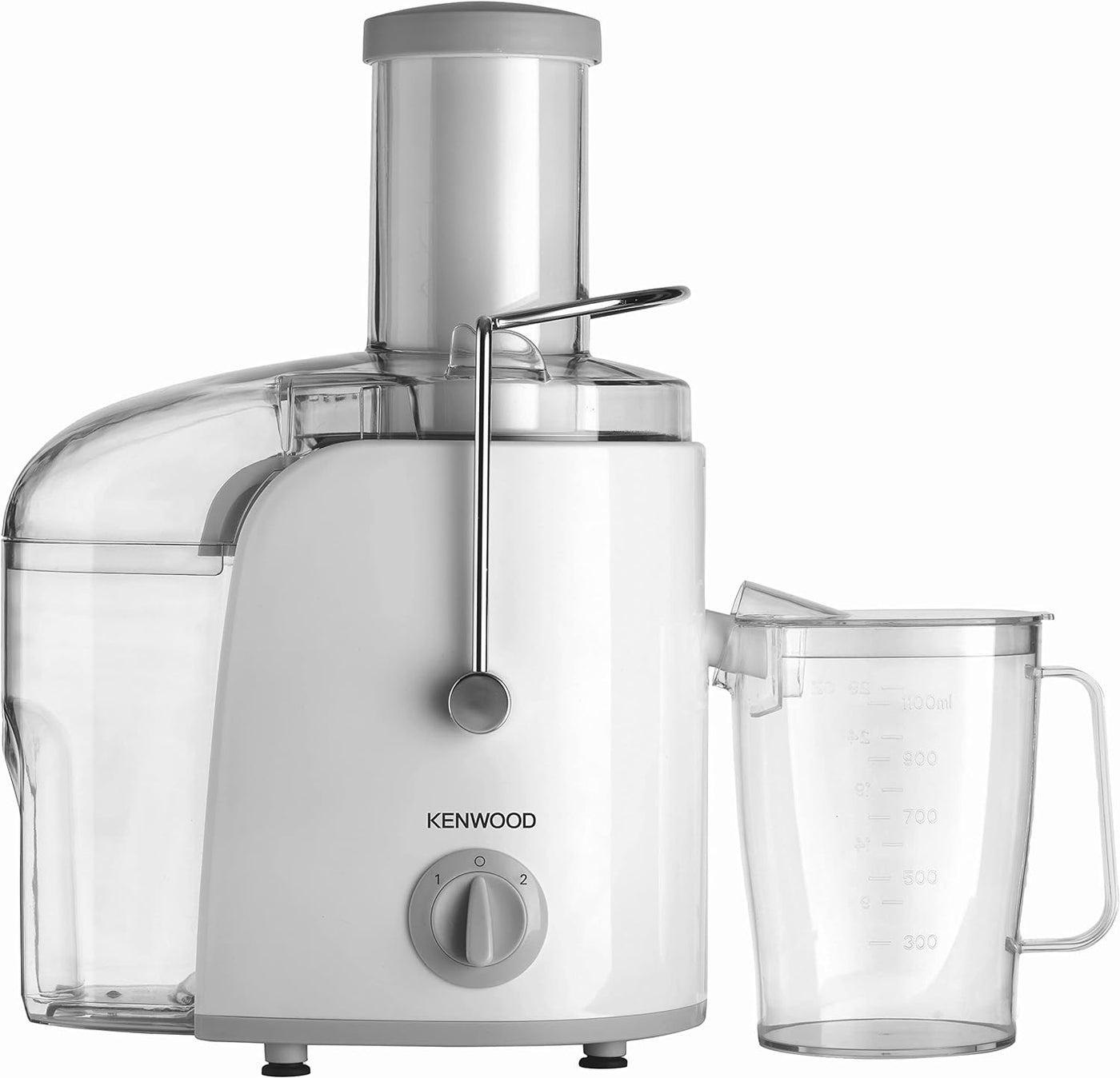 Brown Box - KENWOOD Juicer 800W Juice Extractor with 75mm Wide Feed Tube, 2 Speed, Transparent Juice Jug, Pulp Container, Anti Drip for Home, Office, Restaurant & Cafeteria JEP02.A0WH White