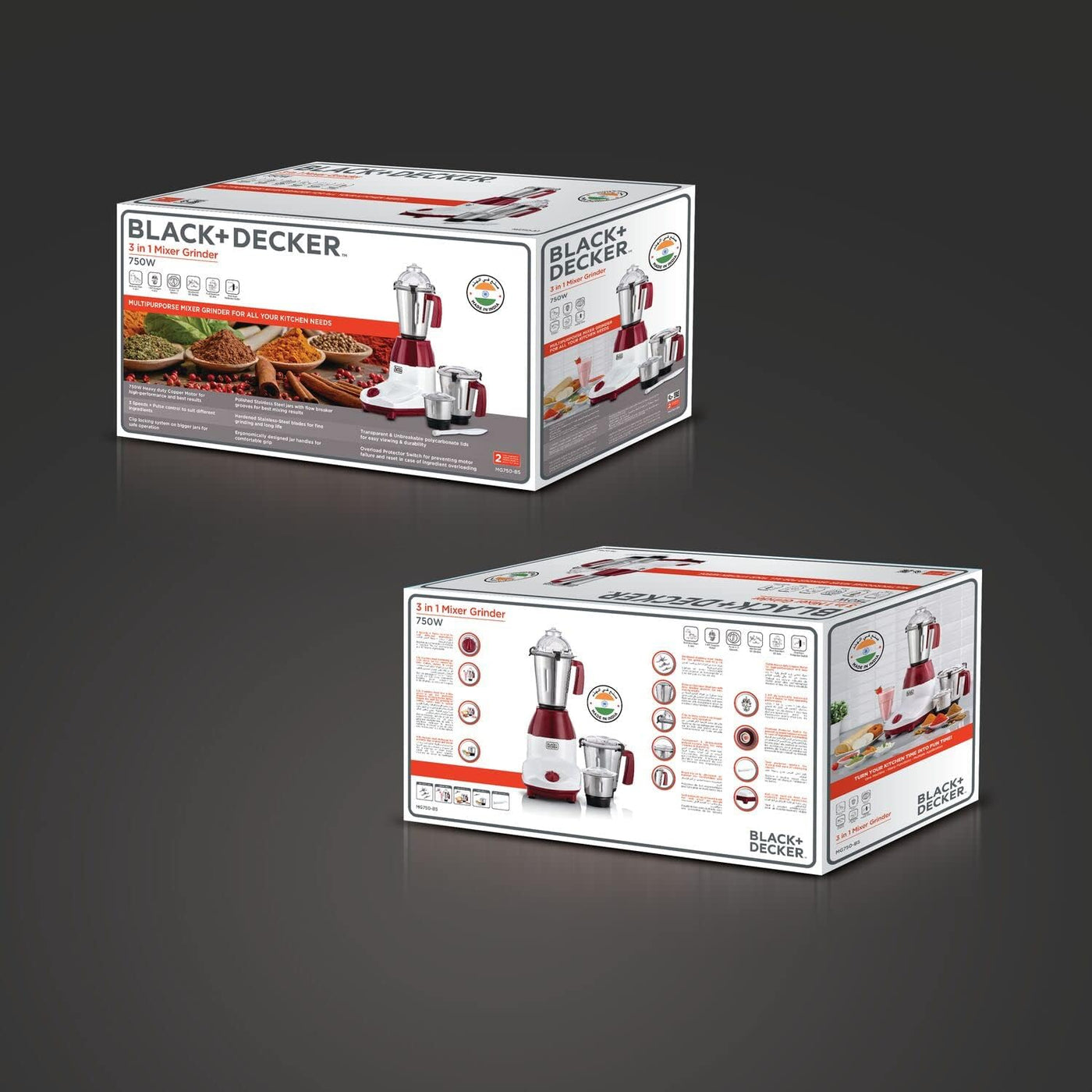 Brown Box 3-in-1 Multifunctional 750W Mixer Grinder with 3 Jars Set: Blender, Wet & Dry Grinder and a Chutney Jar