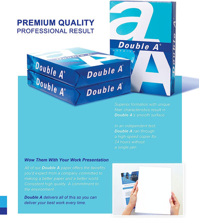 Double A - Printer Copy Paper, Size A4, GSM 80, 500 Pages Ream (Bundle of 5 Reams)