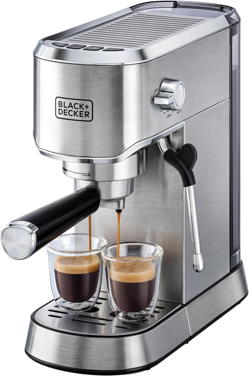 Brown Box BLACK+DECKER Manual Barista Pump Espresso Coffee Machine, Cappuccino, Latte Macchiato, Milk Frother, 1450W, Silver - ECM150-B5, by BLACK+DECKER