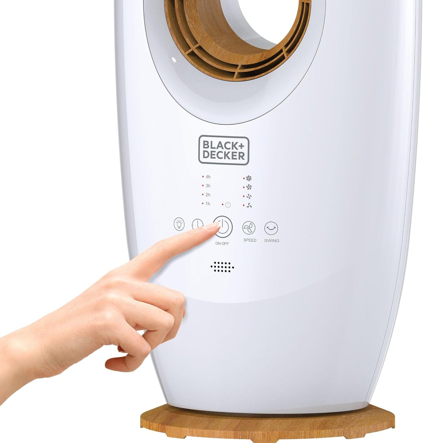 Black & Decker 2 in 1 Bladeless Fan,85cm Height,Cool-white LED Lamp,Remote Control,60° Wide Oscillation, 70W Tropical motor, Low Noise, 40m2 Area Coverage,Wooden Trim-FBL85-B5