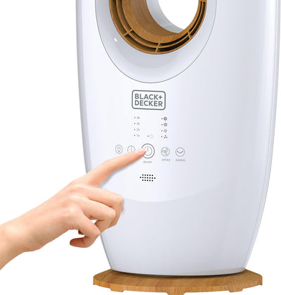 Black & Decker 2 in 1 Bladeless Fan,85cm Height,Cool-white LED Lamp,Remote Control,60° Wide Oscillation, 70W Tropical motor, Low Noise, 40m2 Area Coverage,Wooden Trim-FBL85-B5