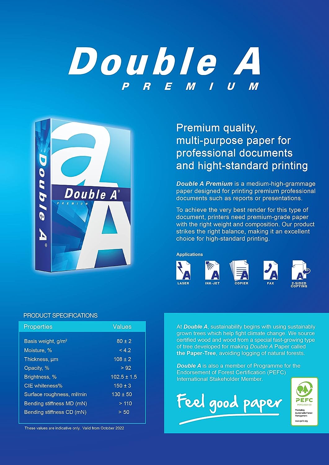 Double A - Printer Copy Paper, Size A4, GSM 80, 500 Pages Ream (Bundle of 5 Reams)