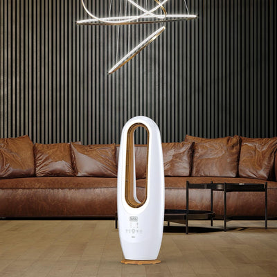 Black & Decker 2 in 1 Bladeless Fan,85cm Height,Cool-white LED Lamp,Remote Control,60° Wide Oscillation, 70W Tropical motor, Low Noise, 40m2 Area Coverage,Wooden Trim-FBL85-B5