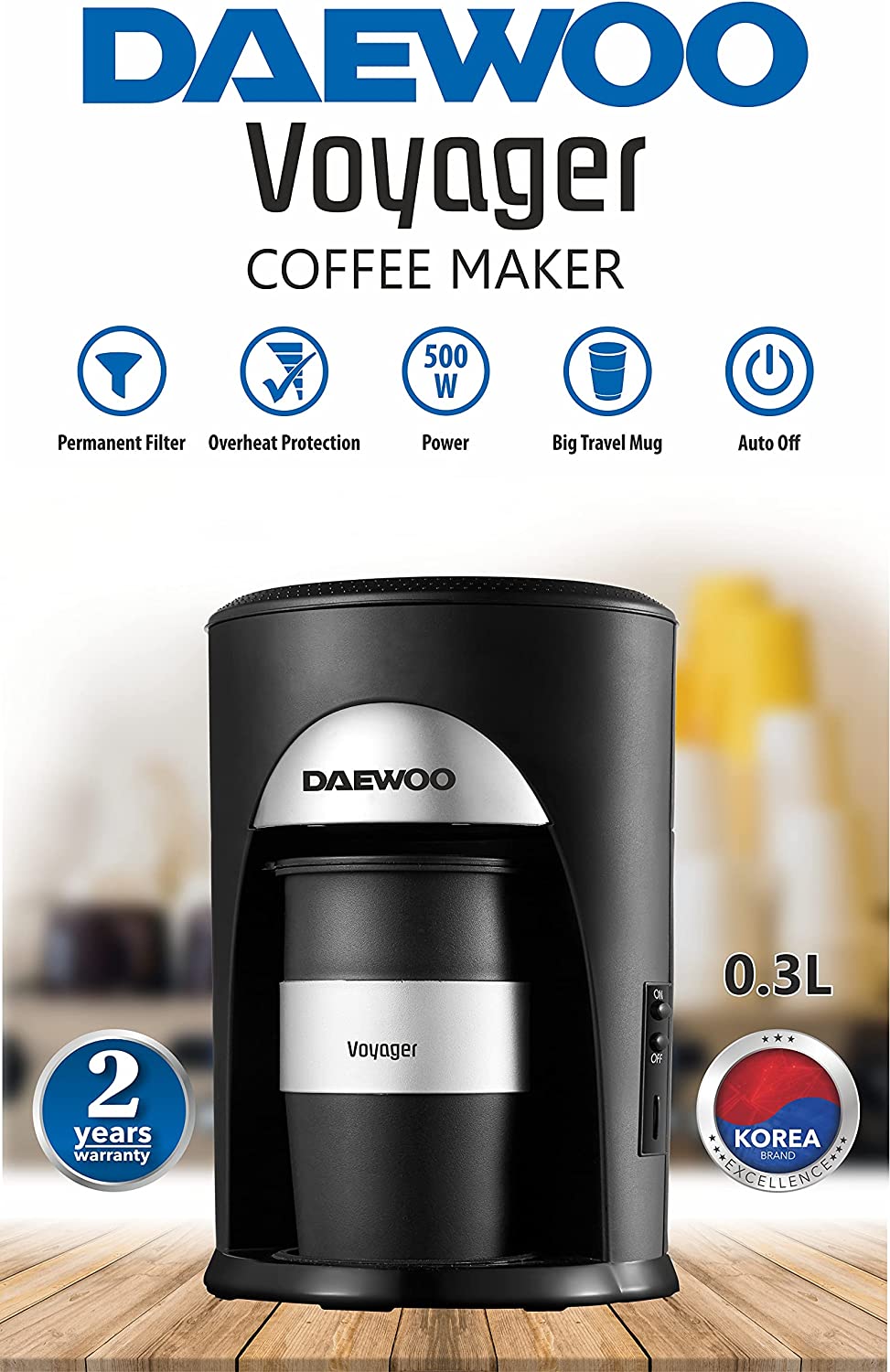 Brown Box Portable Single Cup Coffee Maker for Drip Coffee and Espresso with Travel Mug 500W
