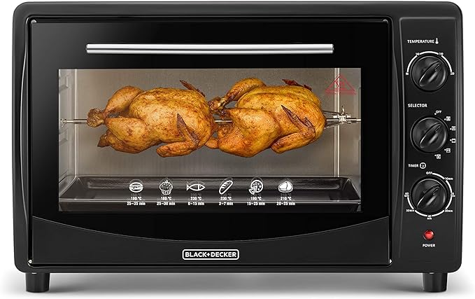 Brown Box 45L Double Glass Multifunction Toaster Oven with Rotisserie for Toasting/ Baking/ Broiling Black