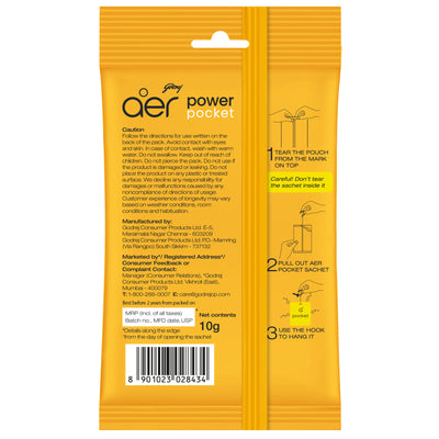 Godrej Aer Power Pocket Bathroom Fragrance -Bright Tangy Delight 10g