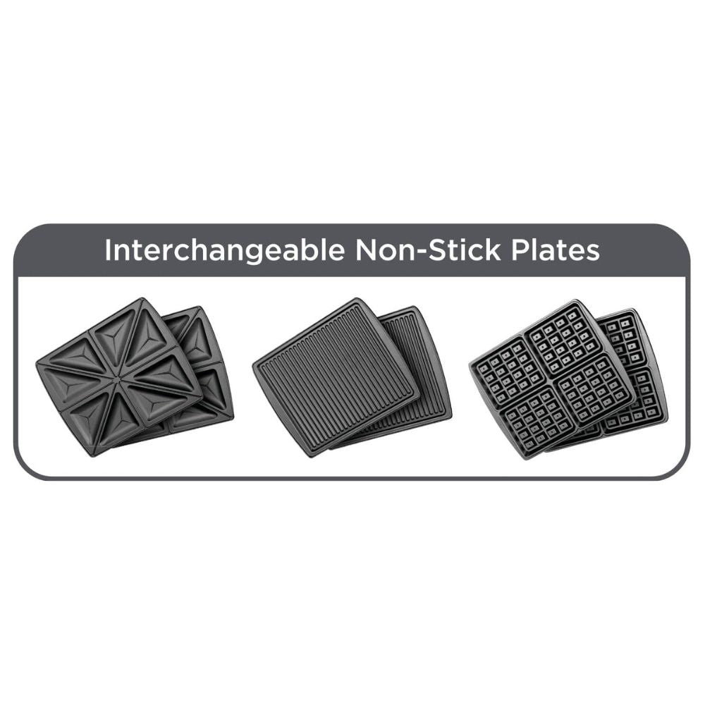 BLACK+DECKER 1400W 3-in-1  4 Slice Sandwich & Waffle Maker with 180 Degree Grill Mode with Interchangeable Plate, TS4130-B5,