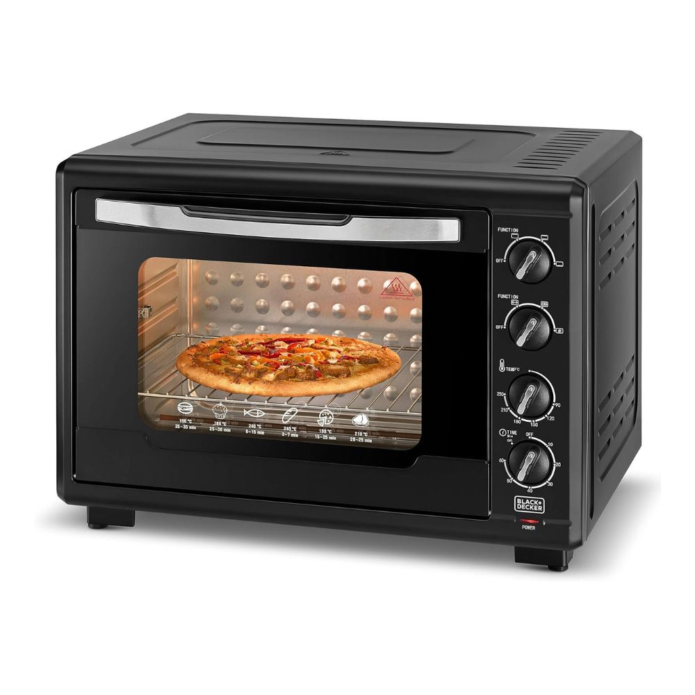 55L Double Glass Multifunction Toaster Oven with Rotisserie for Toasting/ Baking/ Broiling