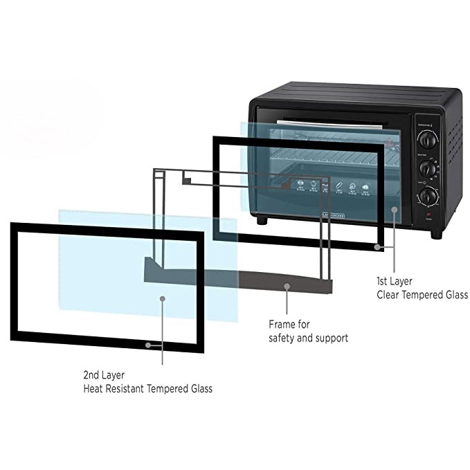 45L Double Glass Multifunction Toaster Oven with Rotisserie for Toasting/ Baking/ Broiling Black