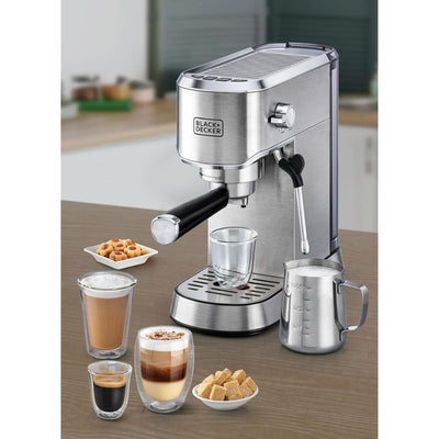 Brown Box BLACK+DECKER Manual Barista Pump Espresso Coffee Machine, Cappuccino, Latte Macchiato, Milk Frother, 1450W, Silver - ECM150-B5, by BLACK+DECKER