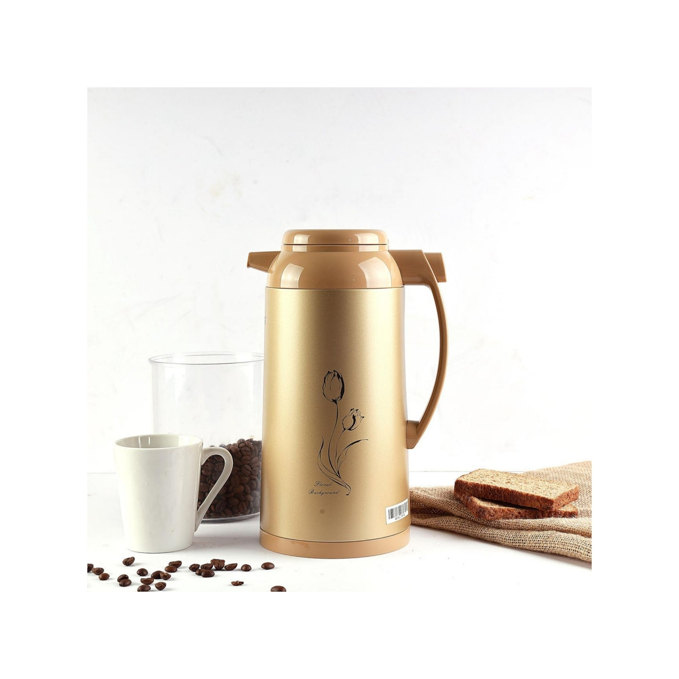 Geepas 1.3 L Vacuum Flask- GVF27012| Double-Walled Flask With Glass Inner, With Press And Pour Stopper| Keeps Your Drinks Hot Or Cold For Up To 24 Hours| Leak-Proof And Portable Design, Suitable For Indoor And Outdoor Use| Brown