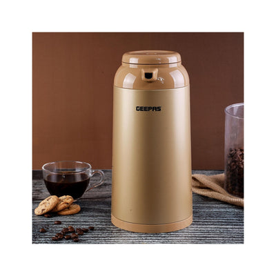 Geepas 1.3 L Vacuum Flask- GVF27012| Double-Walled Flask With Glass Inner, With Press And Pour Stopper| Keeps Your Drinks Hot Or Cold For Up To 24 Hours| Leak-Proof And Portable Design, Suitable For Indoor And Outdoor Use| Brown