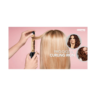 Geepas GHC86006 Instant Pro Curling Iron-60 Min Auto Shut Off -  6 Level Adjustable Temperature Levels with LED Display |Ideal for Styling Long & Medium Hairs