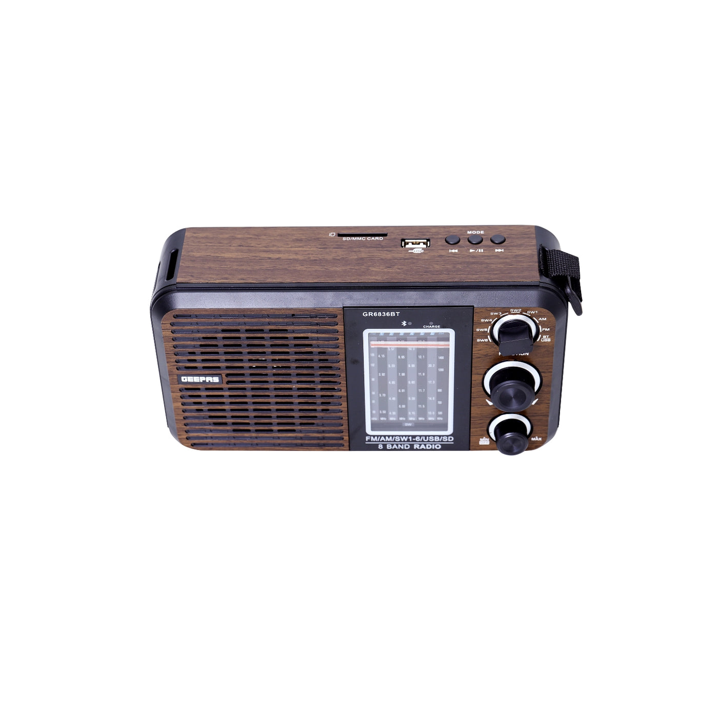 Rechargeable FM Radio, Large Capacity Battery, Perfectly Portable, Lightweight, Retro Style FM Radio, Strong And Stylish, Perfect Sound Quality, Multi Band GR6836BT Brown/Black