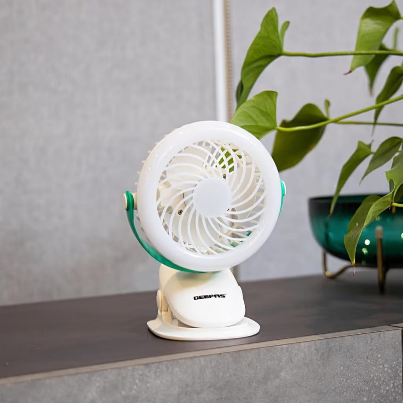 Geepas GF21137  Rechargeable Clip Fan with Light | 2-in-1 | Two Quiet Speeds with 7 Hours Continuous Working |1200 Mah Battery | - Ideal for The Home, Office & More