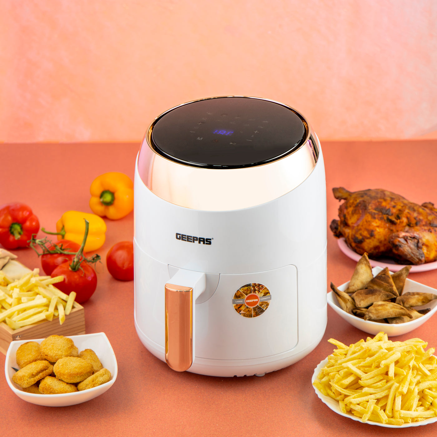 Geepas GAF37522 Digital Air Fryer With 3.5L Capacity, 1400W | Hot Air Circulation Technology For Oil Free Low Fat Dry Fry Cooking Healthy Food | Non-Stick Basket, Overheat Protection | 2 Years Warranty