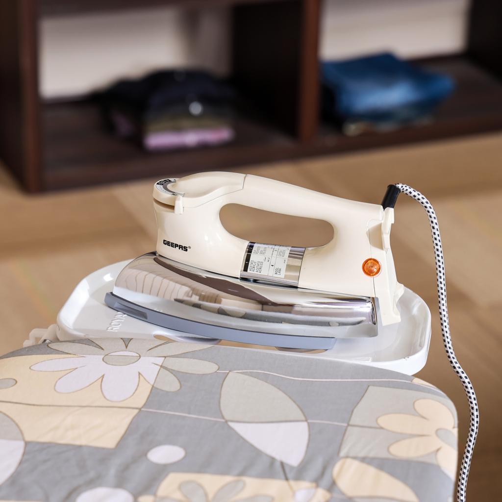 Geepas GDI7752 1200W Automatic Dry Iron -  Teflon Plated Sole Plate, Durable Heavy Weight Iron Box|Overheat Protection | Ideal for All Type Of Fabrics